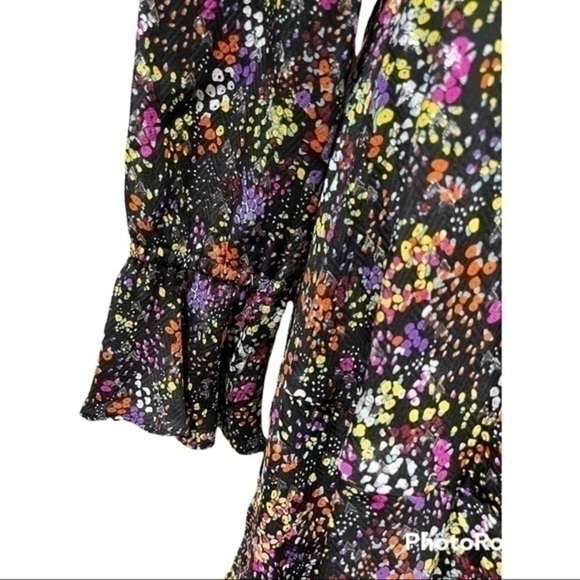 Derek Lam 10 Crosby Floral Silk Tie-Neck Ruffle-Hem  Dress Black Multi 4 NEW - Picture 10 of 15
